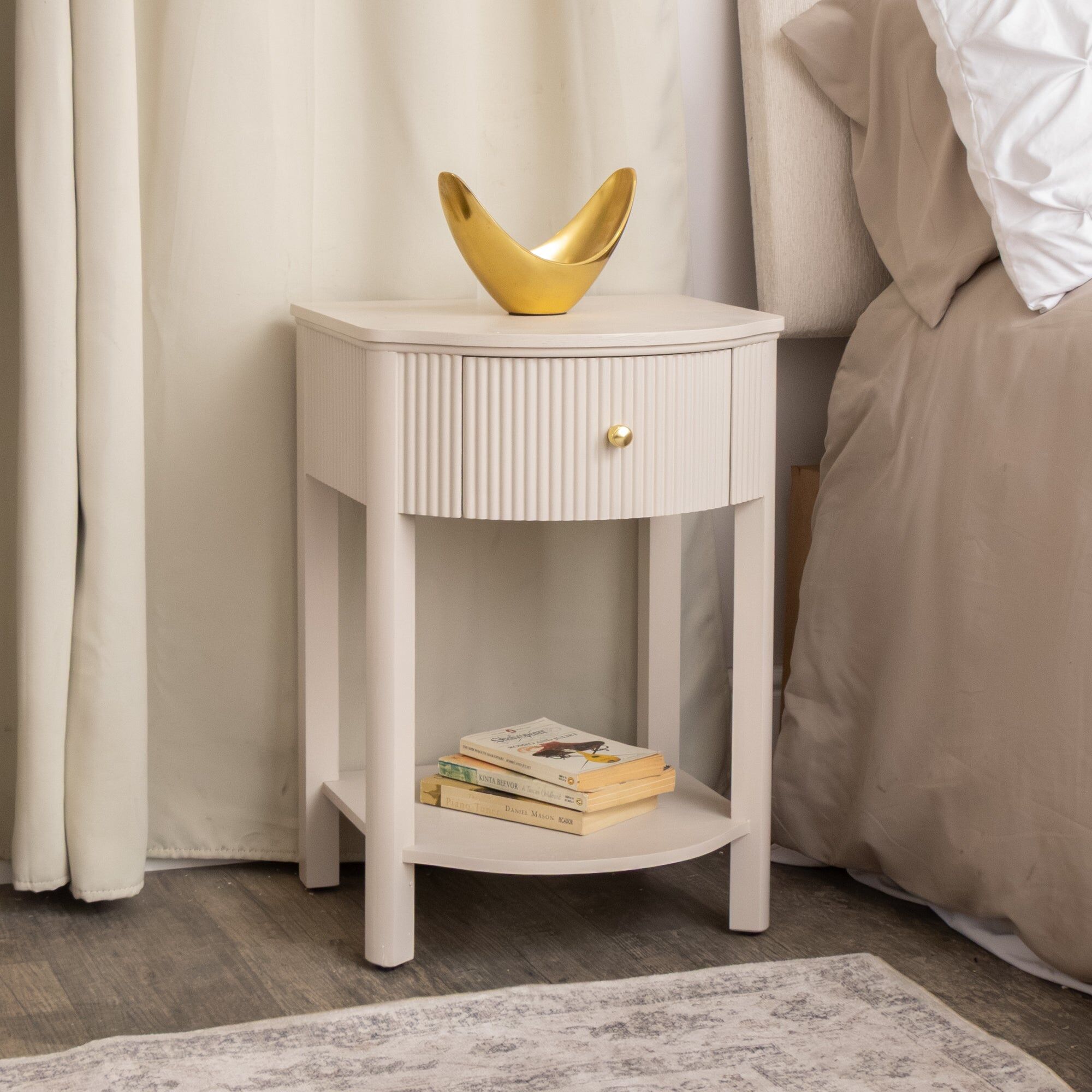 3 Drawer Reeded Wall Mounted Floating Dressing Table & Pair of Bedside Tables - Willow Taupe-Grey Range Wood, Metal