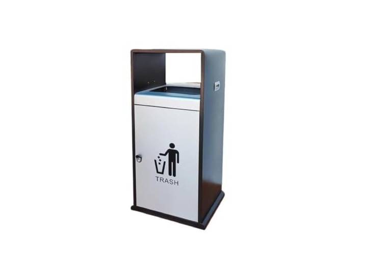 8-Gallonen-Mülleimer aus Edelstahl for den Außenbereich Dekorativer Müllcontainer mit herausnehmbarem Inneneimer for Park, Garten(Silver)