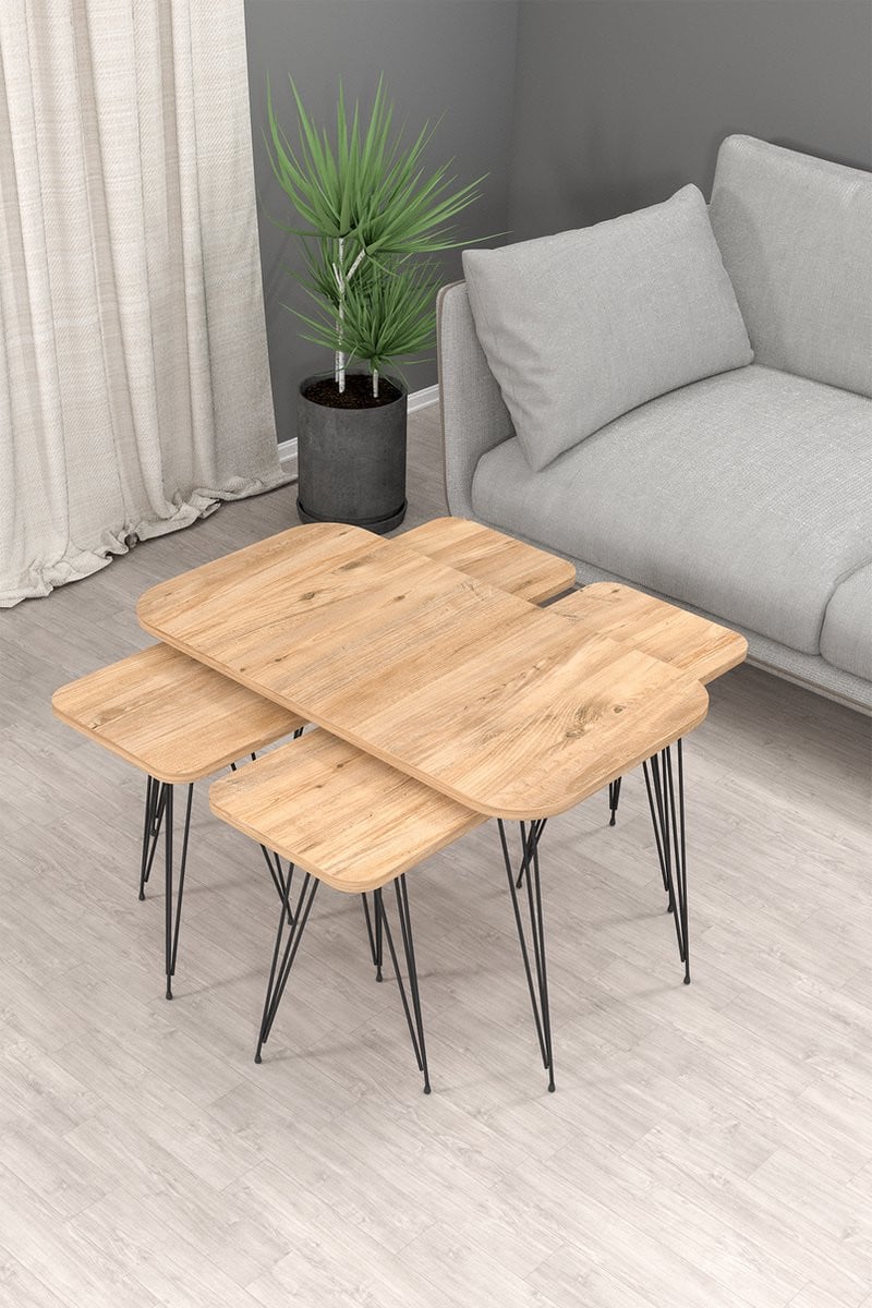 Soof&Tess Lotus Salontafel met 4 Bijzettafels - Industrieel - Set van 5
