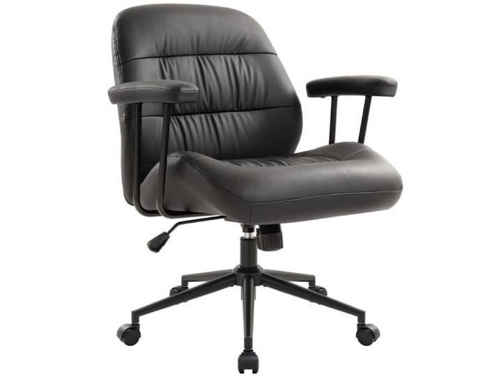 IWMH Chaise de bureau Fauteuil pivotante avec accoudoirs amovibles chaise en cuir PU pour coiffeuse bureau à domicile - Noir