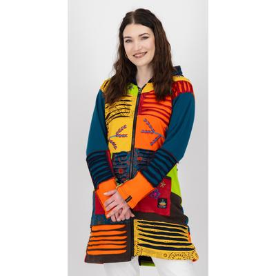 Fleecejacke DEPROC ACTIVE "Patchwork NUNAVUT LONG WMN", Damen, Gr. 48 (XL), bunt (multicolor), Fleece, 100% Baumwolle, regular fit hüftbedeckend, Jacken Fleecejacke, auch in Großen Größen erhältlich