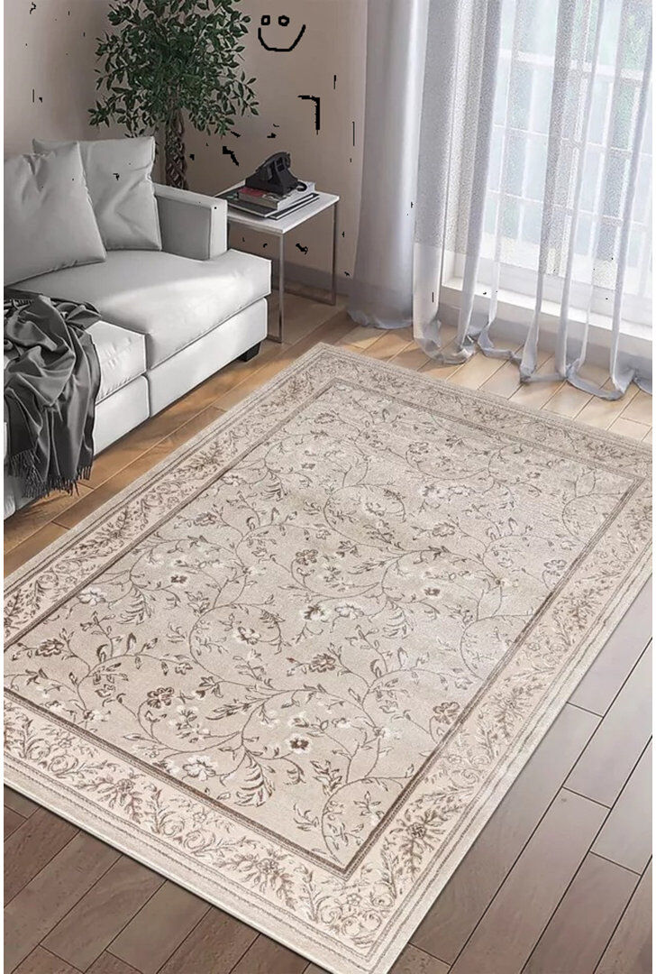 Rosalind Wheeler Floral Flatweave Area Rug Beige Rectangle 80 x 150 cm