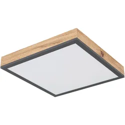 Deckenleuchte Designleuchte Deckenlampe Wohnzimmerleuchte Küche, Holzoptik weiß opal graphit, 1x LED 12 Watt 750 Lumen warmweiß, HxLxB 6x30x30 cm