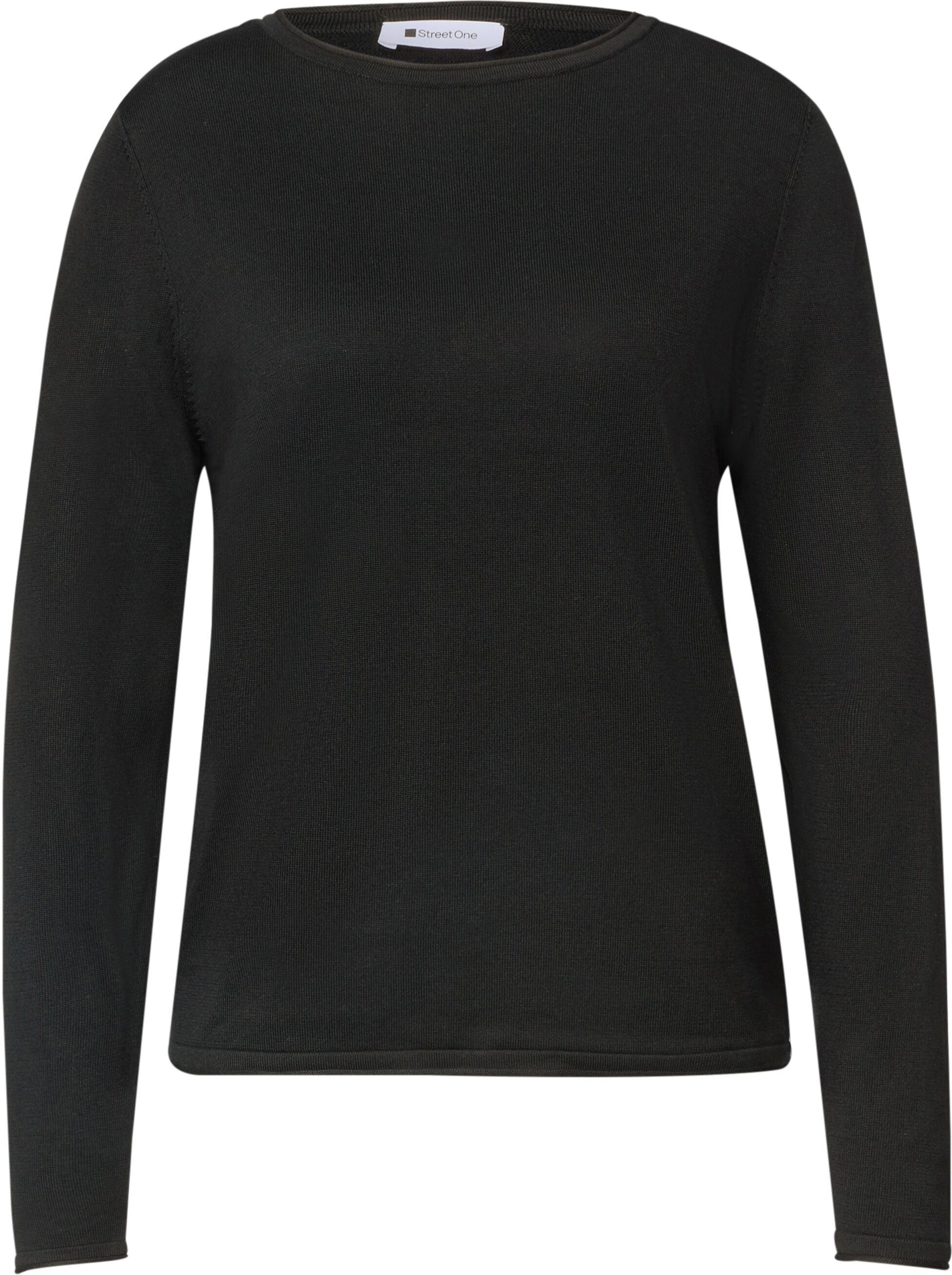 Rundhalspullover STREET ONE, Damen, Gr. 36, schwarz, Web, 60% Viskose, 40% Baumwolle, unifarben, comfort fit normal, Rundhals, Rollsaum, Pullover Rundhalspullover, mit Rundhalsausschnitt