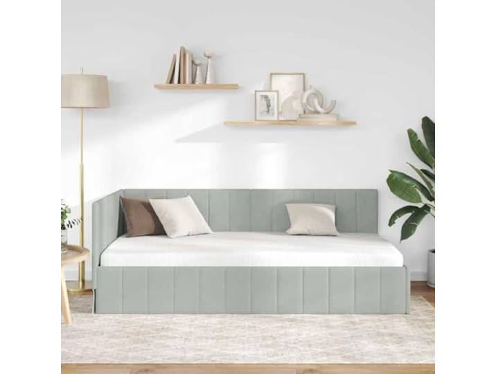 KTHLBRH Eck-Bettrahmen, hellgrau, 100 x 200 cm Platzsparendes Design, Sperrholz und Holz, flexibles Kopfteil, Verwendung im Innenbereich