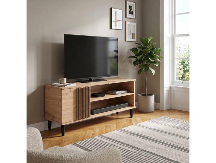 Masseno TV-Schrank ARTIANO 120 cm Fernsehschrank mit 1 Türen TV-Lowboard für Wohnzimmer Modern 120x40x54 cm Eiche Artisan