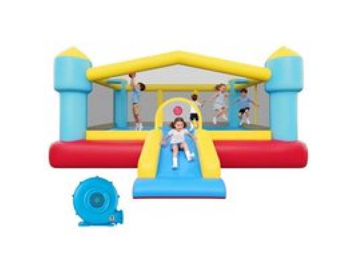 VEVOR Aufblasbare Hüpfburg (448 x 420 x 207 cm) für Kinder mit Rutsche & Basketballkorb & Zielspiel & Hüpfbereich, Bietet Platz für 3-4 Kinder (im Alter von 3-8 Jahren) Outdoor Indoor Party