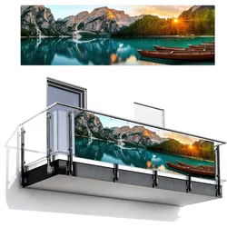 BALKON-SICHTSCHUTZ See - Berge - Sonnenuntergang - Boot Windschutz 300x95 cm