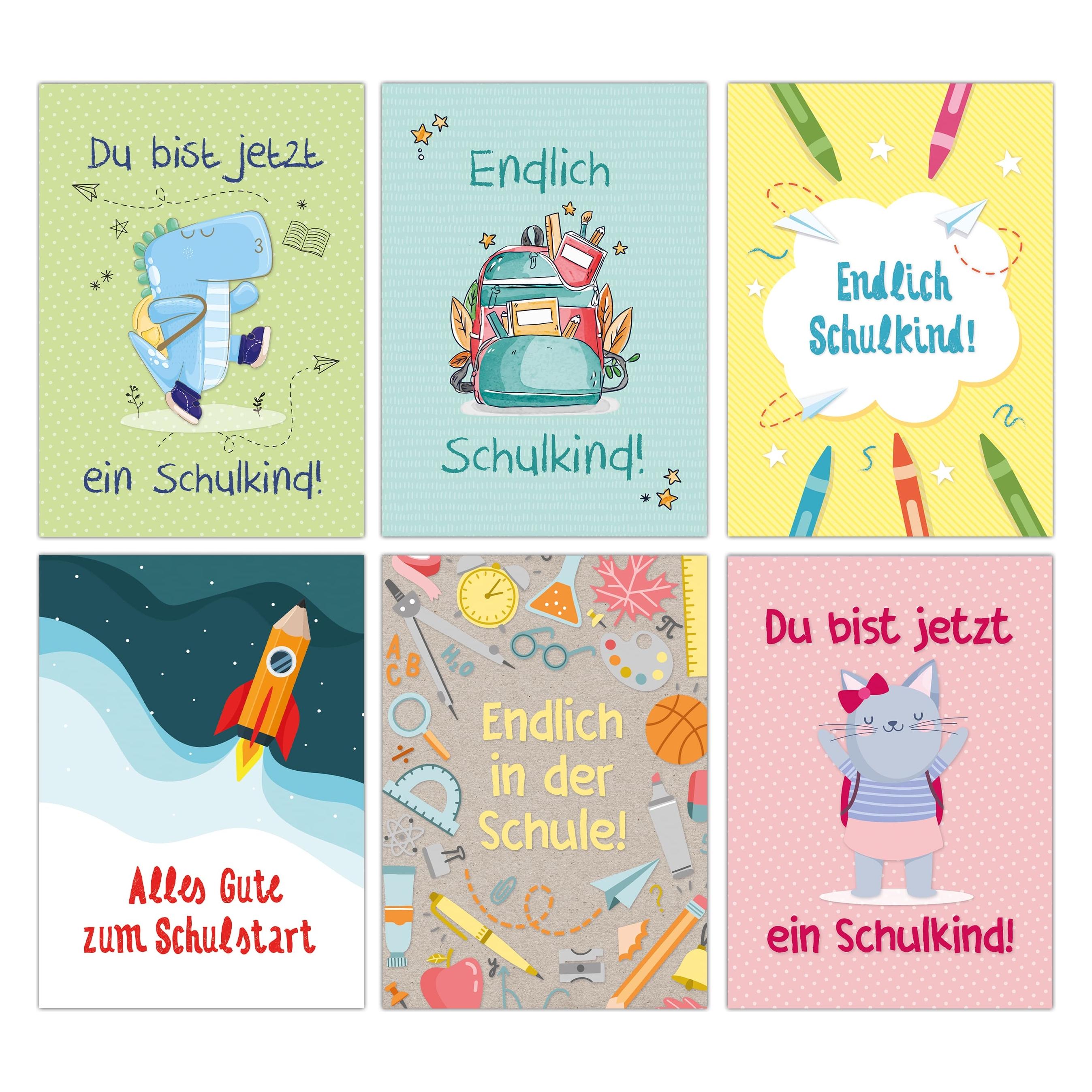Papierdrachen 12 Glückwunschkarten zur Einschulung - Bunt mit Tieren (12 Stk.) (75025671)