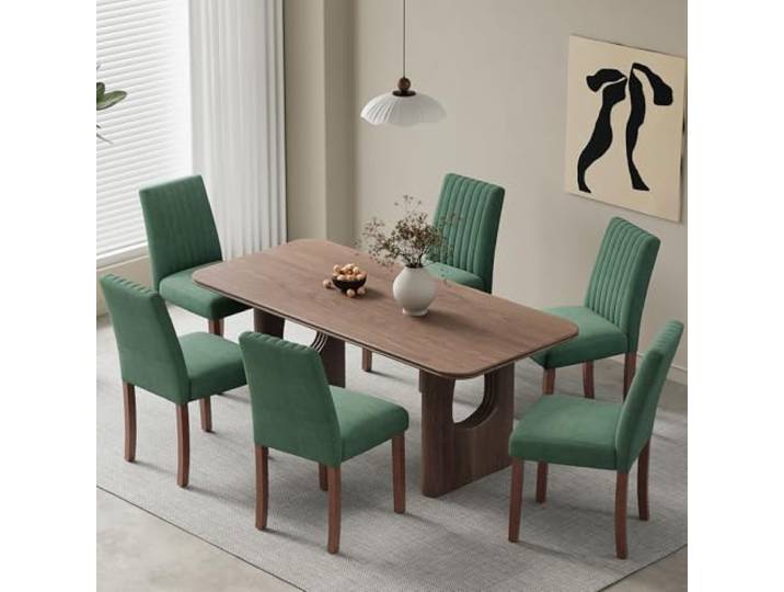 COLAMY Esszimmerstühle 6er Set, Polsternder Stühle Esszimmer mit Rückenlehne, Küchenstühle Gepolstert, Stoff Dining Chairs Holzbeinen für Esszimmer, Küche, Restaurant, Grün