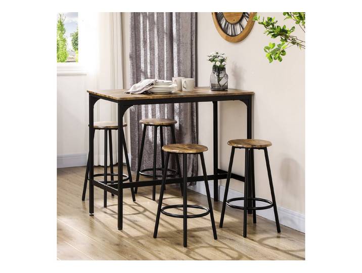 HOMCOM Bargruppe Tresentisch mit Fußstütze, (Set, 1 Tisch, 4 Stühle), Hocker unter Tisch verstaubar