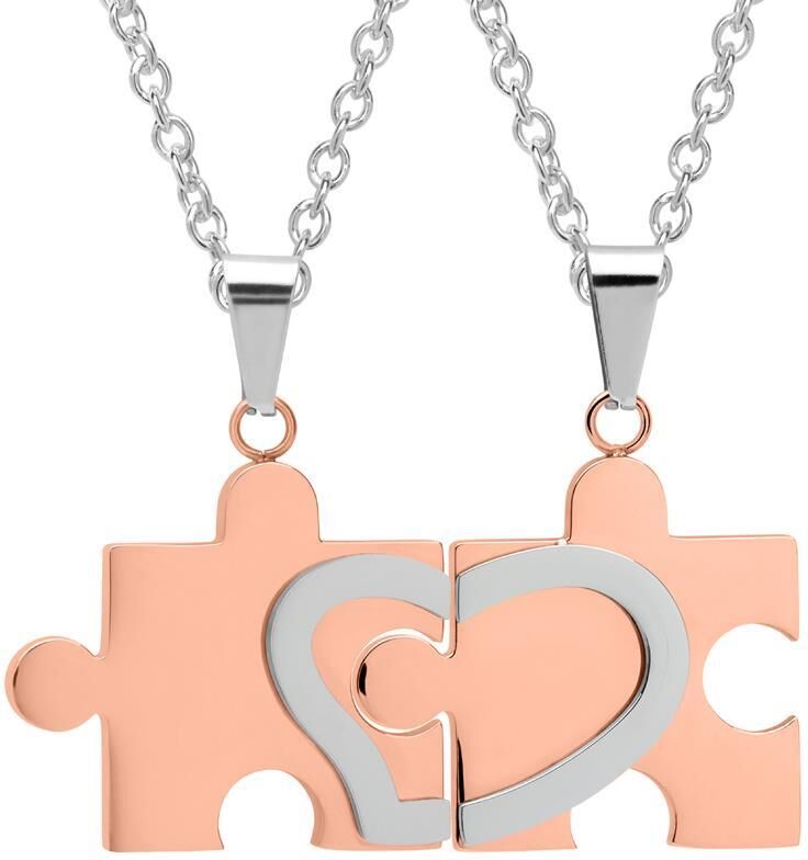 Unique Partneranhänger Puzzleteil bicolorem Edelstahl silber-rosé