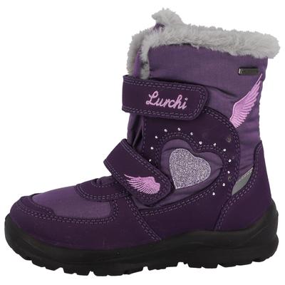 Winterboots LURCHI "Keely-SYMPATEX, Blinkschuh", Mädchen, Gr. 31, Warmfutter, lila, Bast, Lederimitat, Textil, Schuhe Winterboots, Klettstiefel mit Glitzerherz, Größenschablone zum Download