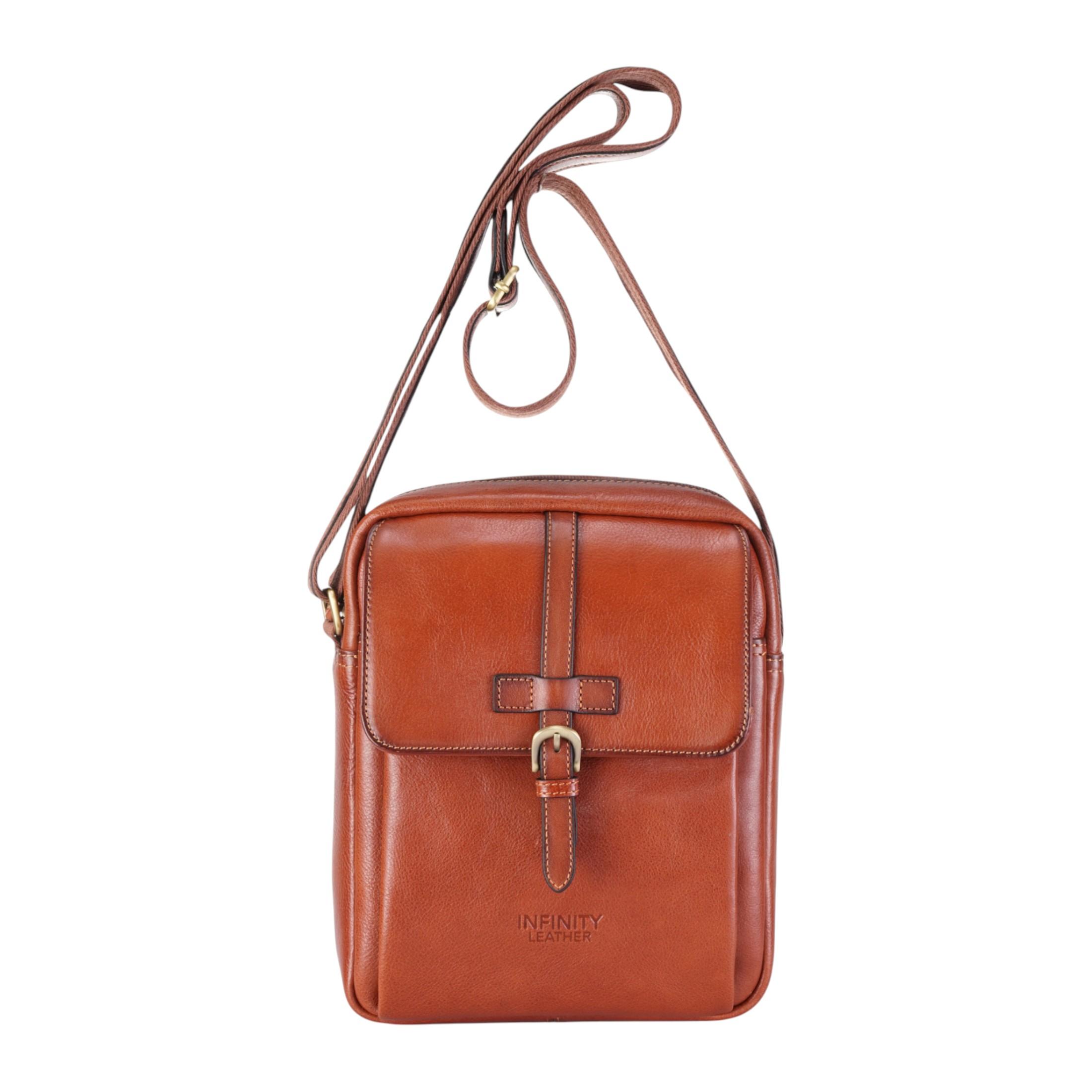 Echte leren vintage crossbody-messenger-reistas in bruin leer - Ashby