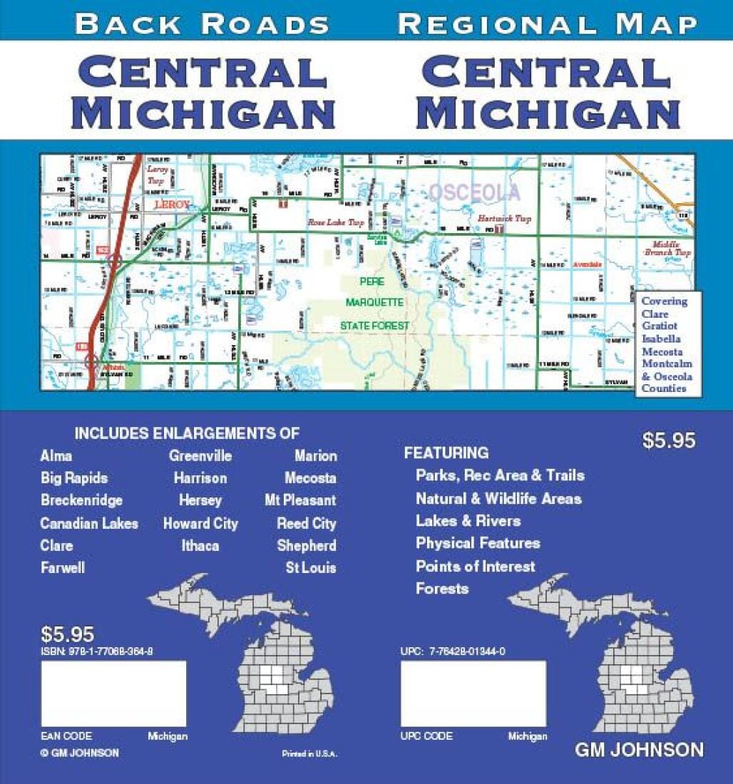 Carte régionale - Central Michigan (routes secondaires)   GM Johnson