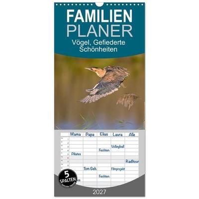 Familienplaner 2027 - Vögel, Gefiederte Schönheiten mit 5 Spalten (Wandkalender, 21 x 45 cm) CALVENDO