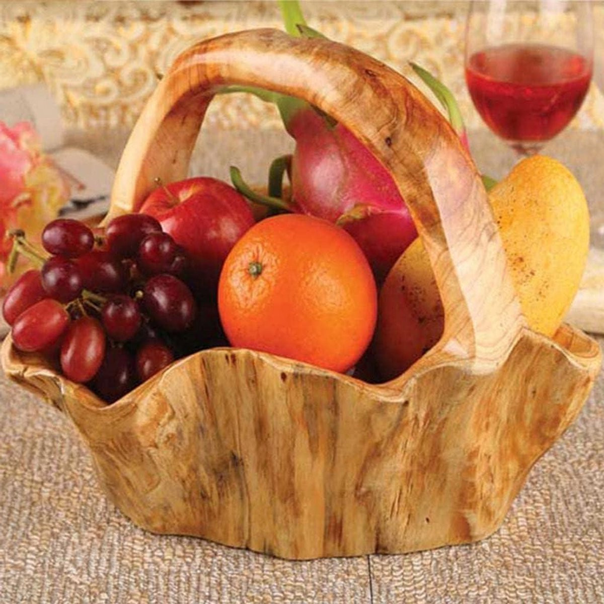 Houten Fruitmand Natuurlijk - Opbergmand voor Keuken Decoratie - 20-24 cm