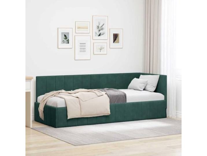 YUOTYRKTEJRSG Samt L Form platzsparend Eckbett Sofa Grün 80x200 cm Eckbettgestell mit Kopfteil Dunkelgrün 80x200 cm Samt L-Form Schlafsofa Bettrahmen mit Lattenrost platzsparend für