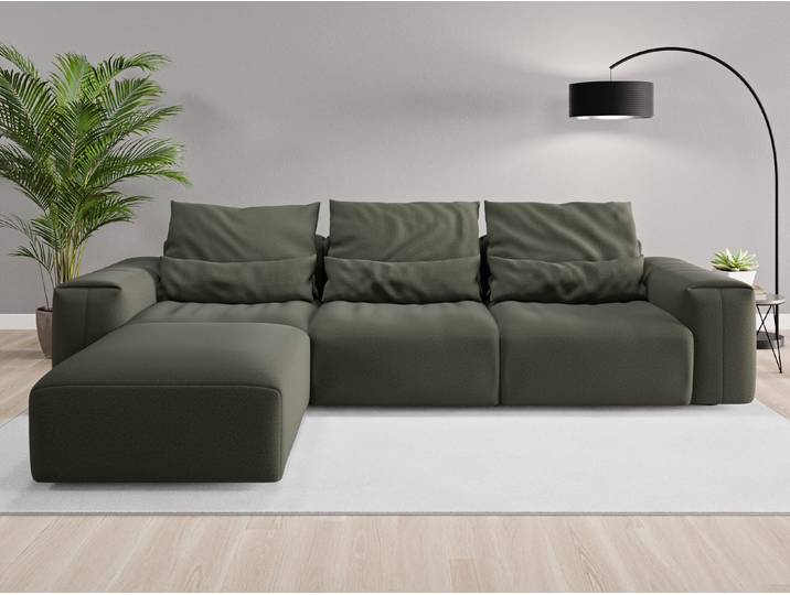 Ecksofa Denver Nr. 1 links - Grün (Waldgrün) - Softwolle