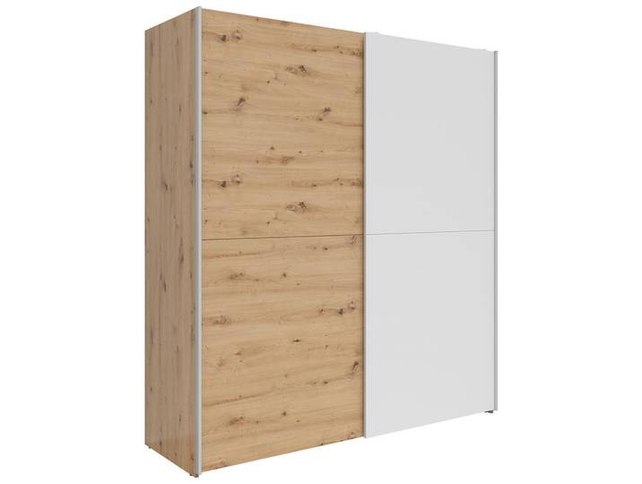 Boxxx Schwebetürenschrank, Weiß, Eiche, Eiche Artisan, 2 Fächer, 170x191x59 cm, individuelle Frontgestaltung, Schlafzimmer, Kleiderschränke, Schwebetürenschränke