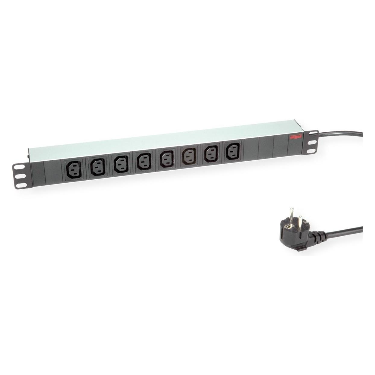 Roline 19/"-Steckdosenleiste 8fach C13 + Schutzkontakt-Stecker, Aluminium, 2,0 m (19.07.1628)