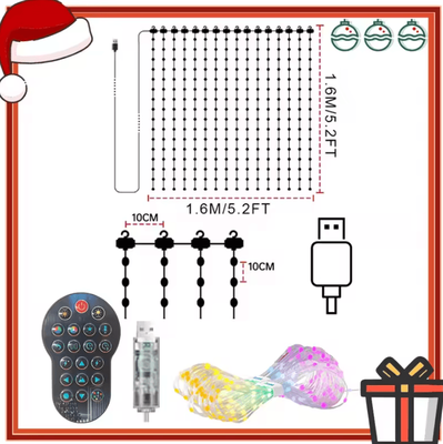 Inspire Curations Smart RGB Music Sync Curtain Fairy Lights 1.6mx1.6m 256leds 2pcs curtain Light