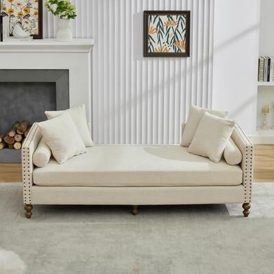 Kodotan sofa "75.2""Wide Upholstered Chaise Lounge Indoor with Nailheads,Sleeper Sofa Couch With 4 Throw Pillows&2 Bolsters"