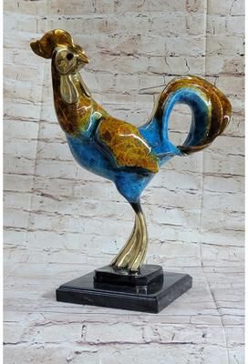 Bronzhaus Art Decor Ltd Edition Rooster Special Patina Gilt Bronze Sculpture Figurine Deco