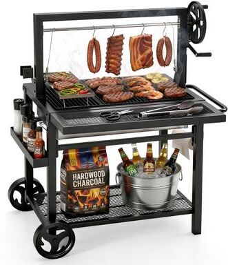 MAISON ARTS Argentine Santa Maria Wood Fire & Charcoal BBQ Grill with Adjustable Height Grates, Large Open Fire Grill