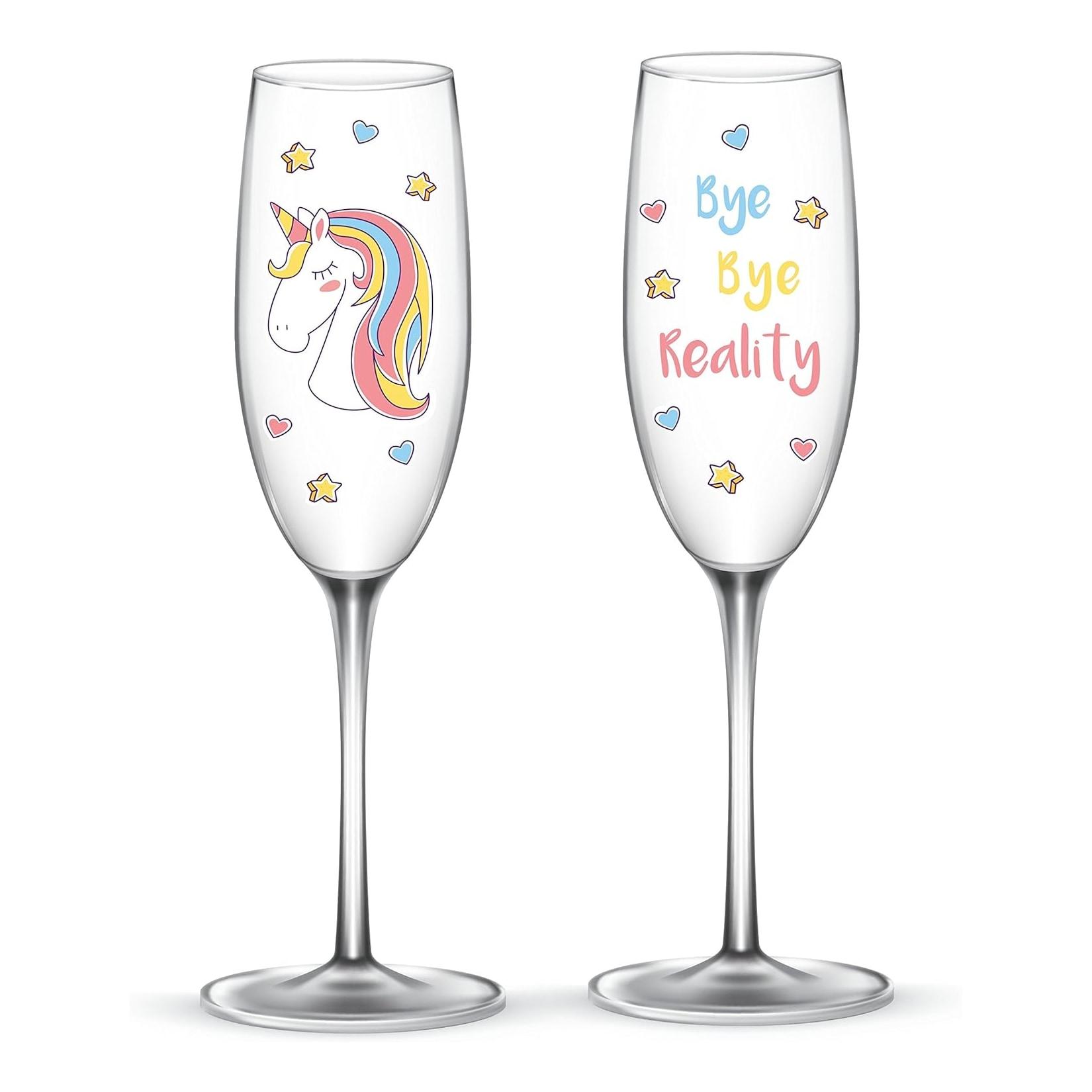 EinhornLiebe - Sektgläser Set - Einhorn Glas Bye Bye Reality (2 Stück) Proseccogläser Gläser