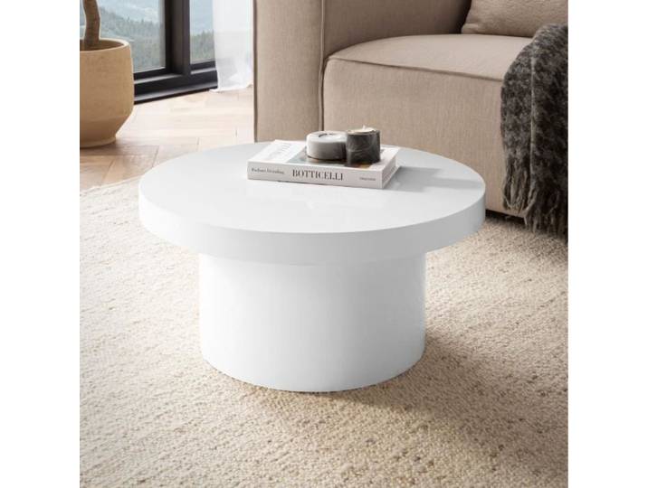 WOHNLING Table Basse Canapé de Salon 60 cm Petite Ronde Moderne Blanc Brillante