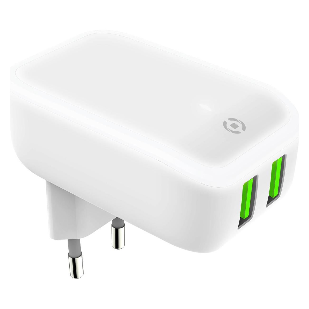 Celly Wall Charger (12 W, 2 Ports) (TC2USBLEDWH)