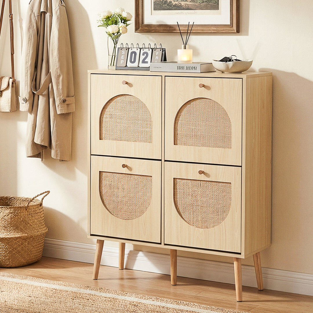 Fjørde & Co 16 Pair Shoe Storage Cabinet Medium Yellow Wood 16