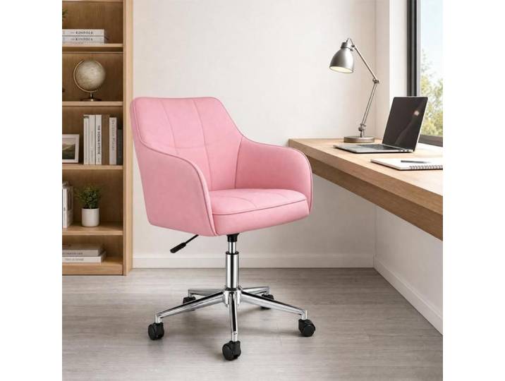 YIPEEMA. 1 X CHAISE RÉGLABLE EN HAUTEUR SIÈGE EN CUIR PU ADAPTÉE AUX CHAMBRES BUREAUX ET SALONS 49*45*83-95CM ROSE