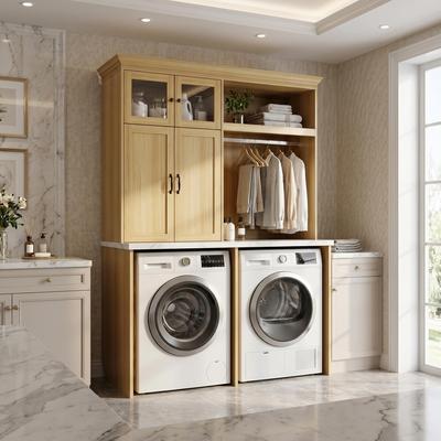 FUFU&GAGA "58"" Over-the-Washer and Dryer Storage Cabinet, Tall Laundry Room Organizer with Hanging Rod Heavy Duty Utility Cupboard"