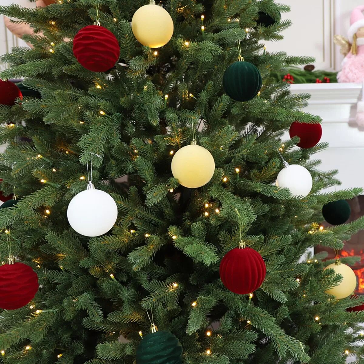 INF Ensemble de 12 Boules de Noël Blanches Flocées Creuses