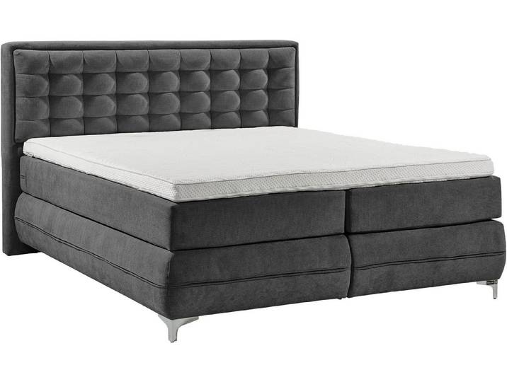 Musterring Boxspringbett Dubai, Winkelfuß in Chrom, 3 Härtegrade, Kopfteil in Kassettensteppung