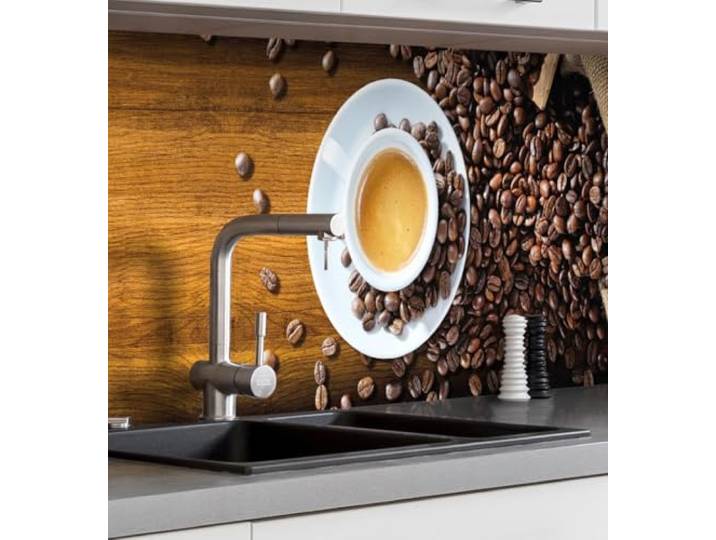 MyMaxxi Küchenrückwand selbstklebend - Matte, versteifte Spritzschutz Folie als günstige Alternative zu Glas, einfache Montage & leichte Reinigung - 60 cm hoch - Motiv: Kaffee 280 x 60 cm
