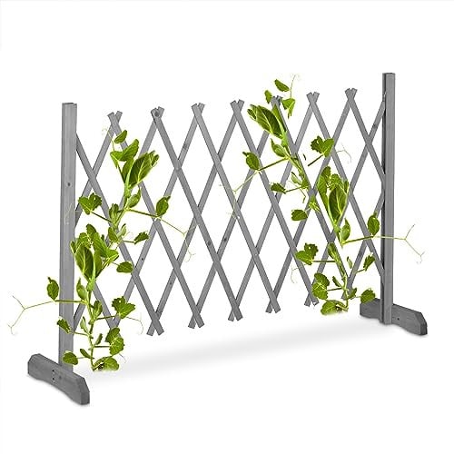 Relaxdays Plantenklimrek Hout Uitschuifbaar Grijs B: 73 cm, D: 28 cm, H: 185 cm