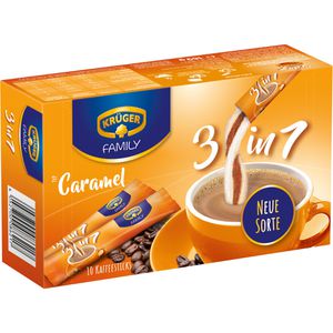 Krüger Kaffee Family 3 in 1 Caramel, löslicher Kaffee mit Kaffeeweißer & Zucker, 10 Portionssticks