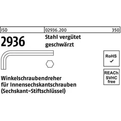Schraubenzieher, Winkelschraubendreher ISO 2936 Innen-6-kant SW 0,9 Stahl vergütet geschwärzt (Innensechskant)