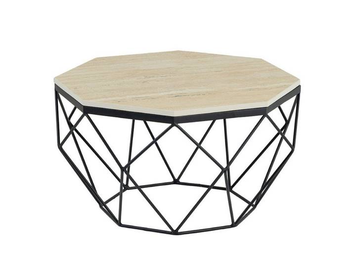 LebensWohnArt Couchtisch Exklusiver Couchtisch BIJOUX ca.70cm beige Travertin schwarz Metall