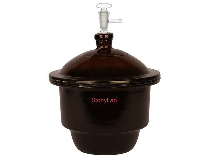 stonylab Bernstein Glas Vakuum Exsikkator, Labor-Vakuum-Exsikkator Brauner Trockner mit PTFE-Vakuumventil und Porzellanteller ID:180 mm für die Laborforschung