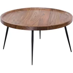 COUCHTISCH Industrial-Stil Rund, Holzplatte und Metallbeine, Handgefertigt, Pflegeleicht