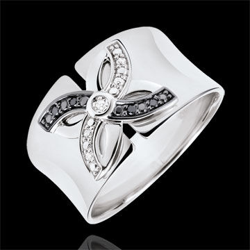 Edenly Ring Frische - Sommerlilie - WeiÃŸgold und schwarze Diamanten - 9 Karat