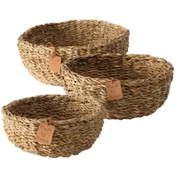 Boltze 3er Set Seegras Körbe Sophy, rund, Ø 20/25/30, Höhe 9/11/13 cm