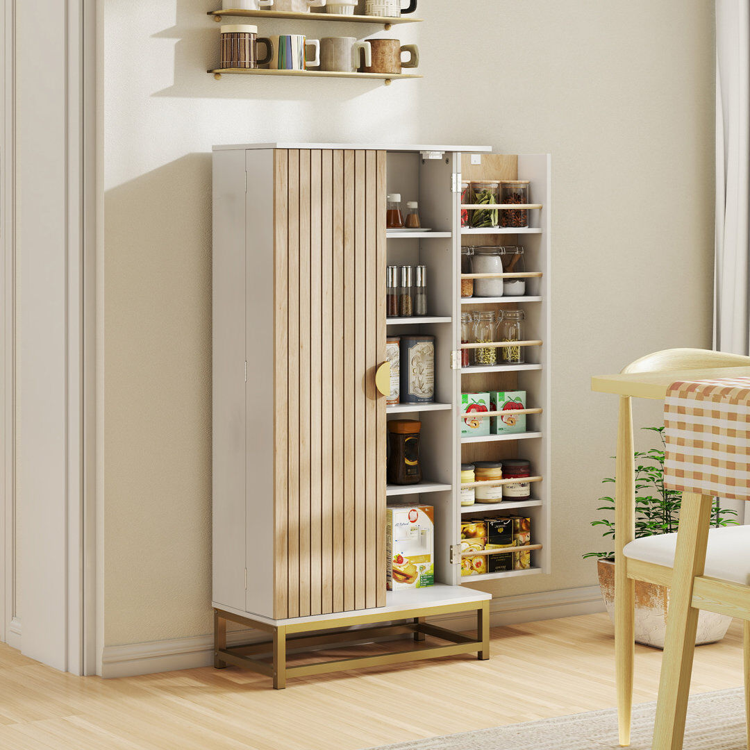 HOMCOM Kitchen Cabinet with Double Doors, 5 Tiers, 12 Spice Racks, White White 119.5cm H X 58cm W X 29cm D