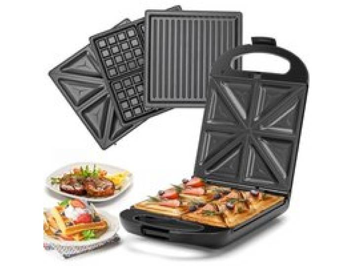 Appareil 3 en 1 XXL Gril pour 4 Sandwichs Gaufrier Multifonction Préparation de Croques et Snacks Maison
