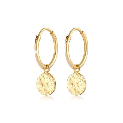 Paar Creolen ELLI "Ohrringe Creolen Plättchen Coin Organic Look 925 Silber", gold, Ohrringe, Damen, ohne Stein, Silber 925 (Sterlingsilber)