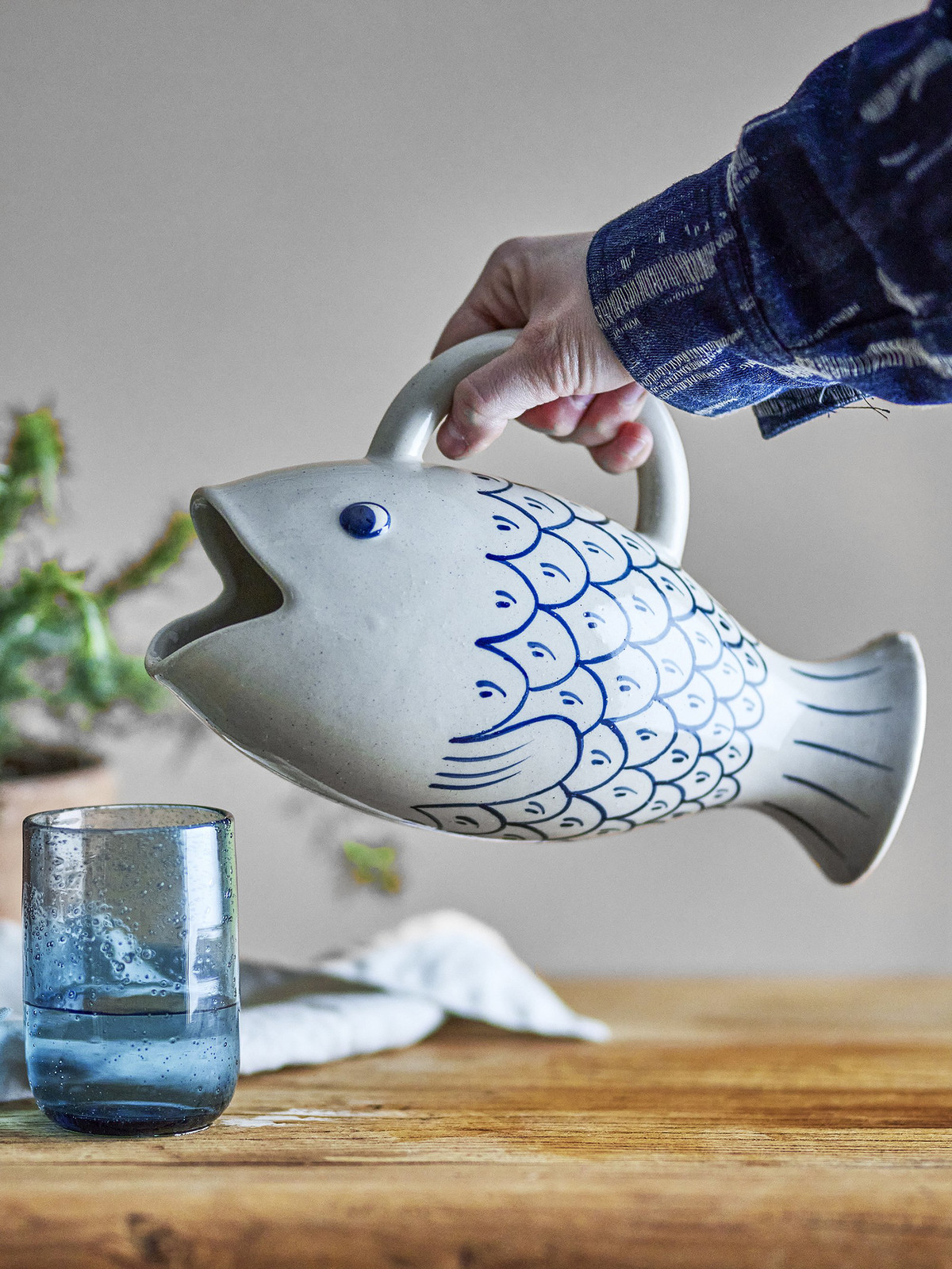 Creative Collection Kan Eimy Vis blauw wit keramiek Ø 13 cm